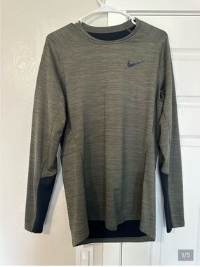Nike Olive Green and Black Long-Sleeve Athletic Top